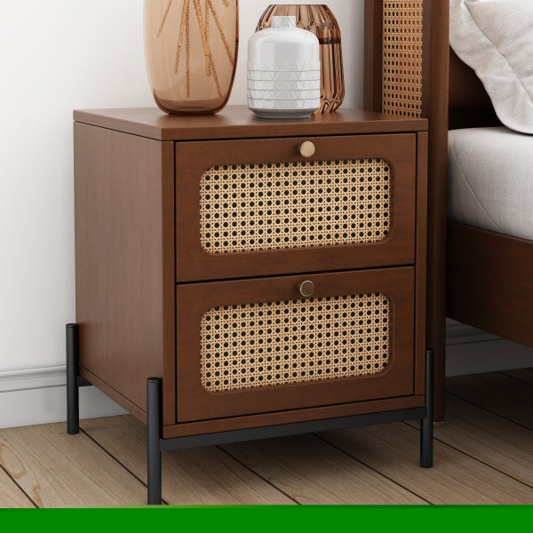 ZNTS Modern Cannage Rattan Wood Closet 2-Drawer Side Table End Table Nightstand for Bedroom, Living Room, WF303222AAD