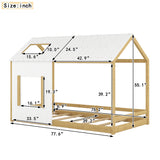 ZNTS Twin Size House Bed with Roof and Window - White+Natural WF296897AAL