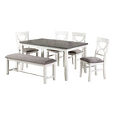 ZNTS Carrol 6 Piece Wood Dining Set, White and Grey B01682323