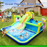 ZNTS 7 in1 Inflatable slide water park bouncing house outdoor garden bouncer with Whack a mole games & W167790003