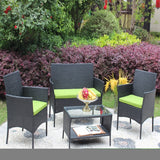 ZNTS 4 PC Rattan Patio Furniture Set Outdoor Patio Cushioned Seat Wicker Sofa W20985038