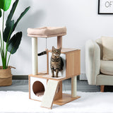 ZNTS Wood Cat Tree Cat Tower With Double Condos Spacious Perch Sisal Scratching Post And Replaceable 49271790