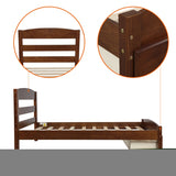 ZNTS Platform Twin Bed Frame with Storage Drawer and Wood Slat Support No Box Spring Needed, Walnut WF191655AAD