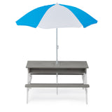 ZNTS 3-in-1 Kids Outdoor Wooden Picnic Table With Umbrella, Convertible Sand & Wate, Gray ASTM & CPSIA W1390104709