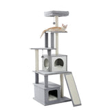 ZNTS Modern Wood Cat Tree Tower With Scratching Posts, 2 Condos And Top Perch For Small&Medium Cat Grey 85719173