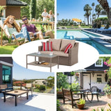 ZNTS Brown Rattan Double Couch Tables Furniture Set Lounge Sofa For Small Living Room Spaces Pool Patio W1828P149756