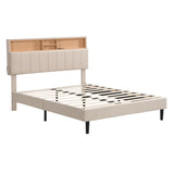ZNTS Full size Upholstered Platform Bed with Storage Headboard and USB Port, Linen Fabric Upholstered Bed WF299337AAA