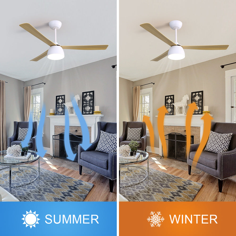ZNTS 52 Inch Indoor LED Ceiling Fan With Dimmable 6 Speed Remote Control 3 Blade Reversible DC Motor For W934106304