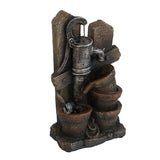 ZNTS 7.7x3.9x13.6" Brown and Gray Water Fountain with Antique Water Pump Design and LED Light W2078138943