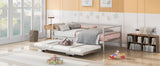 ZNTS Twin Size Metal Daybed with Adjustable Trundle, Pop Up Trundle, Silver WF301146AAN