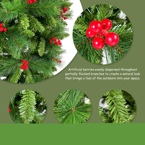 ZNTS GO 7.4 ft Upside Down Green Christmas Tree Hinged Spruce Full Tree, 1500 branch tips, with Red PX283443AAF