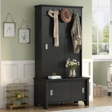 ZNTS ON-TREND Multifunctional Hall Tree with Sliding Doors, Wooden Hallway Shoe Cabinet with Storage WF301126AAB