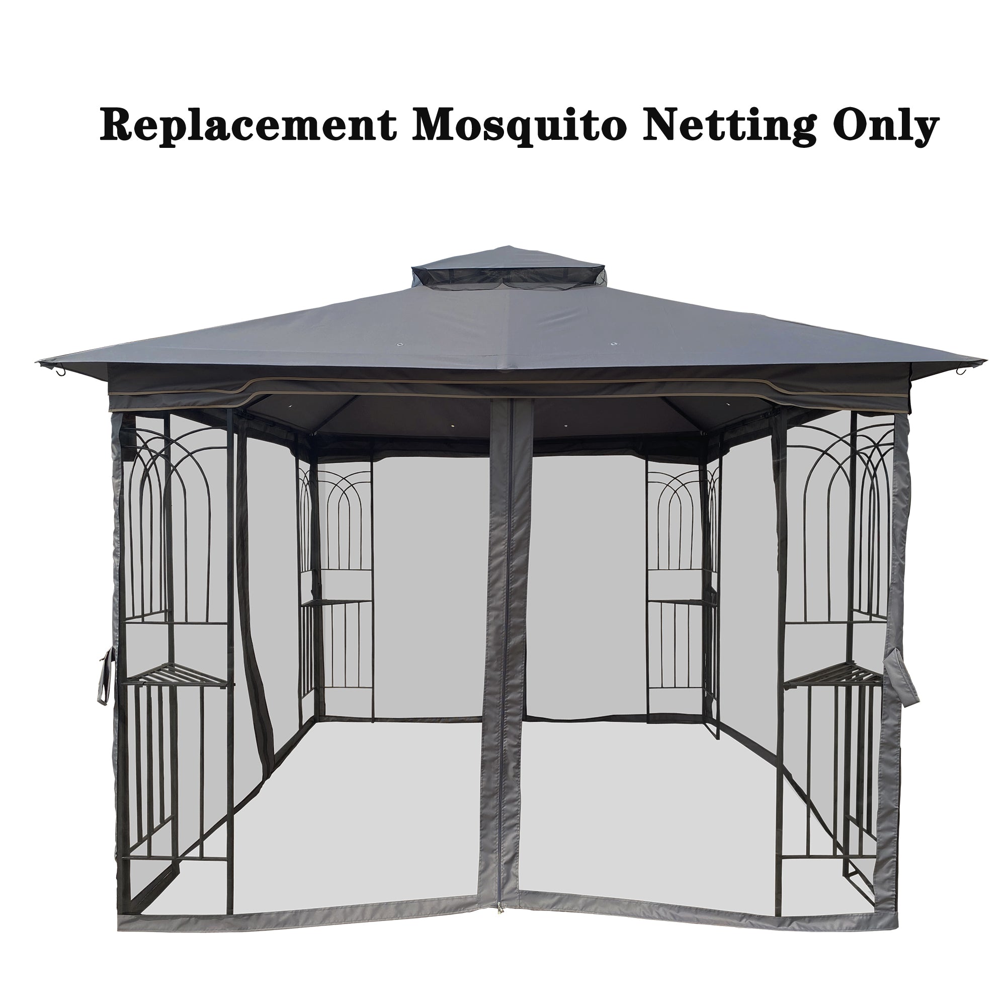 ZNTS 10x10 Ft Gazebo Replacement Mosquito Netting with Zippers, 4-Side Mesh Walls for Patio Gazebos W41968234