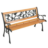 ZNTS 49" Garden Bench Patio Porch Chair Deck Hardwood Cast Iron Love Seat Rose Style Back 80193366