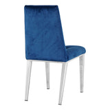 ZNTS Modern luxury home furniture dinning room chairs chrome legs Blue velvet fabric dining chairs W21037588