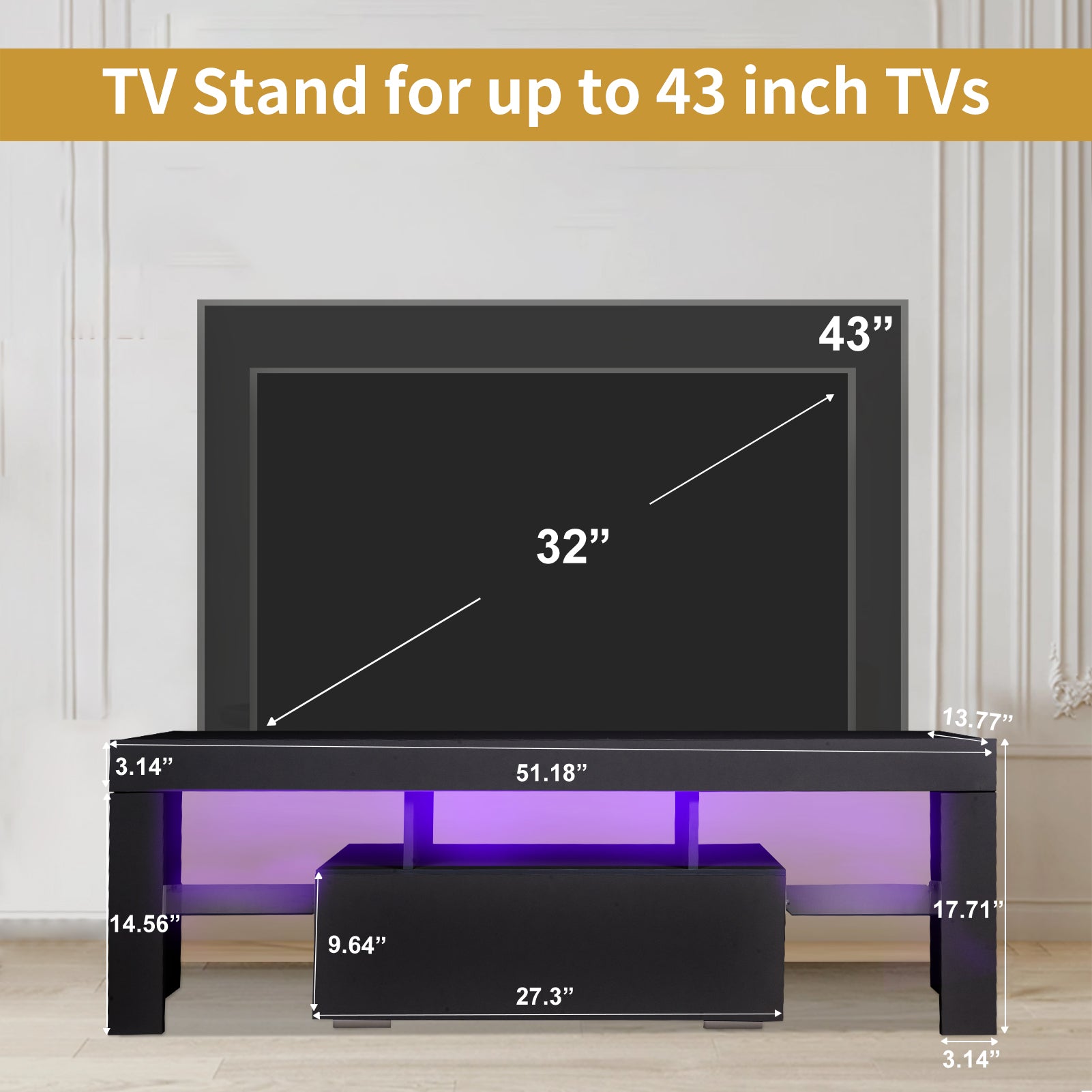 ZNTS TV stand with Storage 51 inch LED Modern TV Media Console Entertainment Center with Drawer TV W162594684