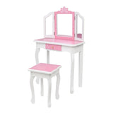 ZNTS Children's Wooden Dressing Table Three-Sided Folding Mirror Dressing Table Chair Single Drawer Blue 21682887