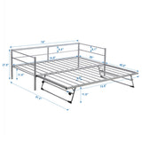 ZNTS Twin Size Metal Daybed with Adjustable Trundle, Pop Up Trundle, Silver WF301146AAN