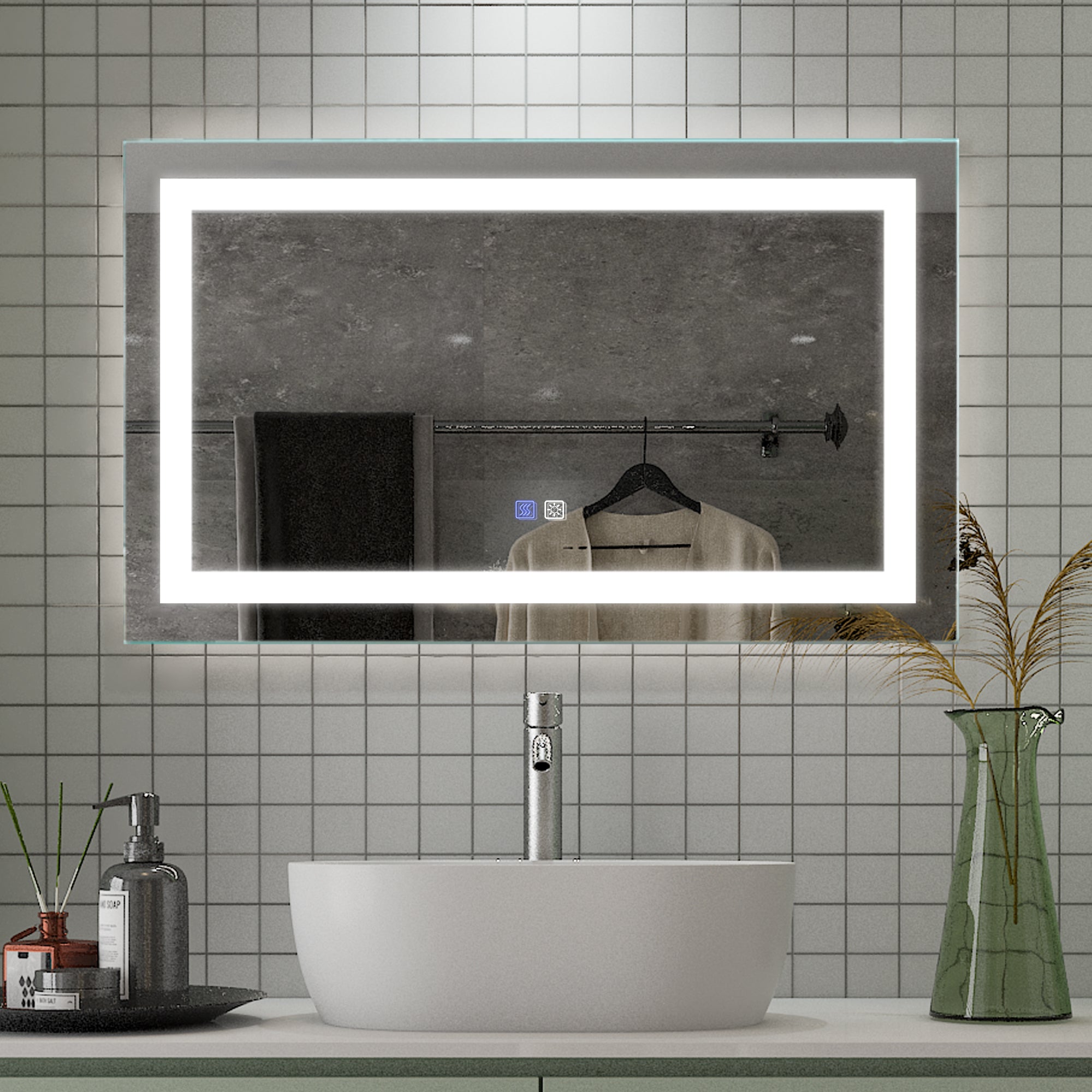 ZNTS 40 x 24 inch LED Bathroom Vanity Mirror Superslim Dimmable Anti Fog DHJSBM4024VCSKXXX