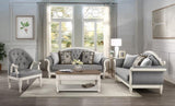 ZNTS ACME Florian Sofa w/4 Pillows, Gray Fabric & Antique White Finish LV02119