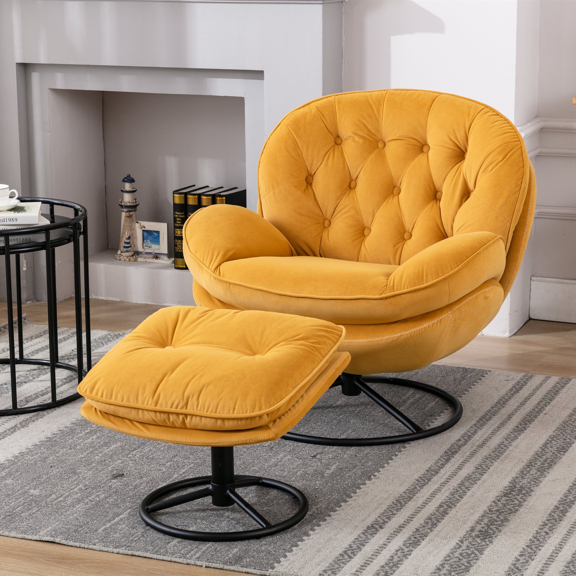 ZNTS Accent chair TV Chair Living room Chair with Ottoman-Yellow W67632624