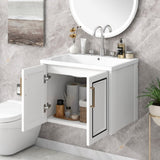 ZNTS 24" Wall Mounted Bathroom Vanity with Ceramic Basin, Two Shutter Doors, Solid Wood & MDF Board, WF303107AAK