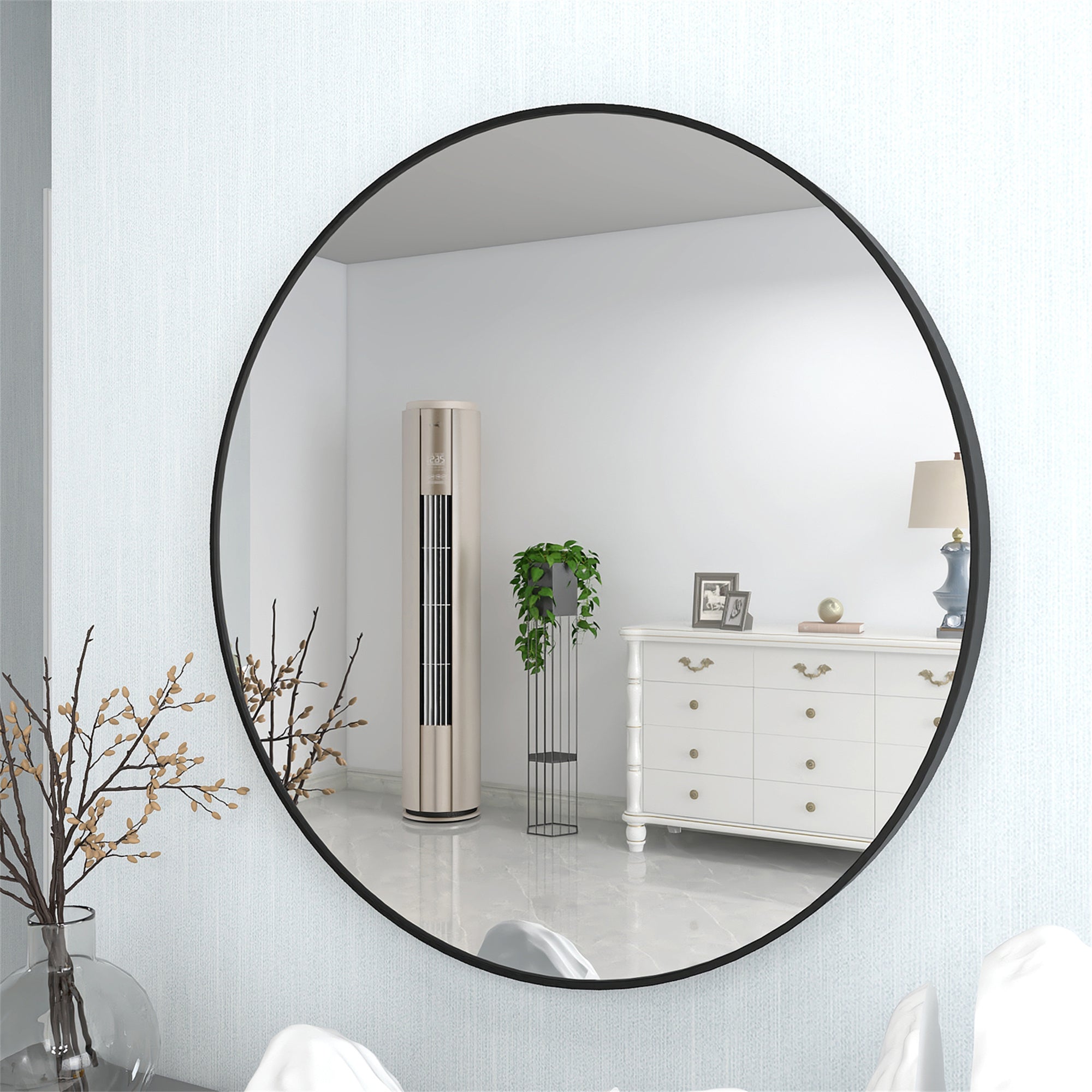 ZNTS 28" Wall Round Circle Mirror Bathroom Make Up Vanity Mirror - Black W151084134