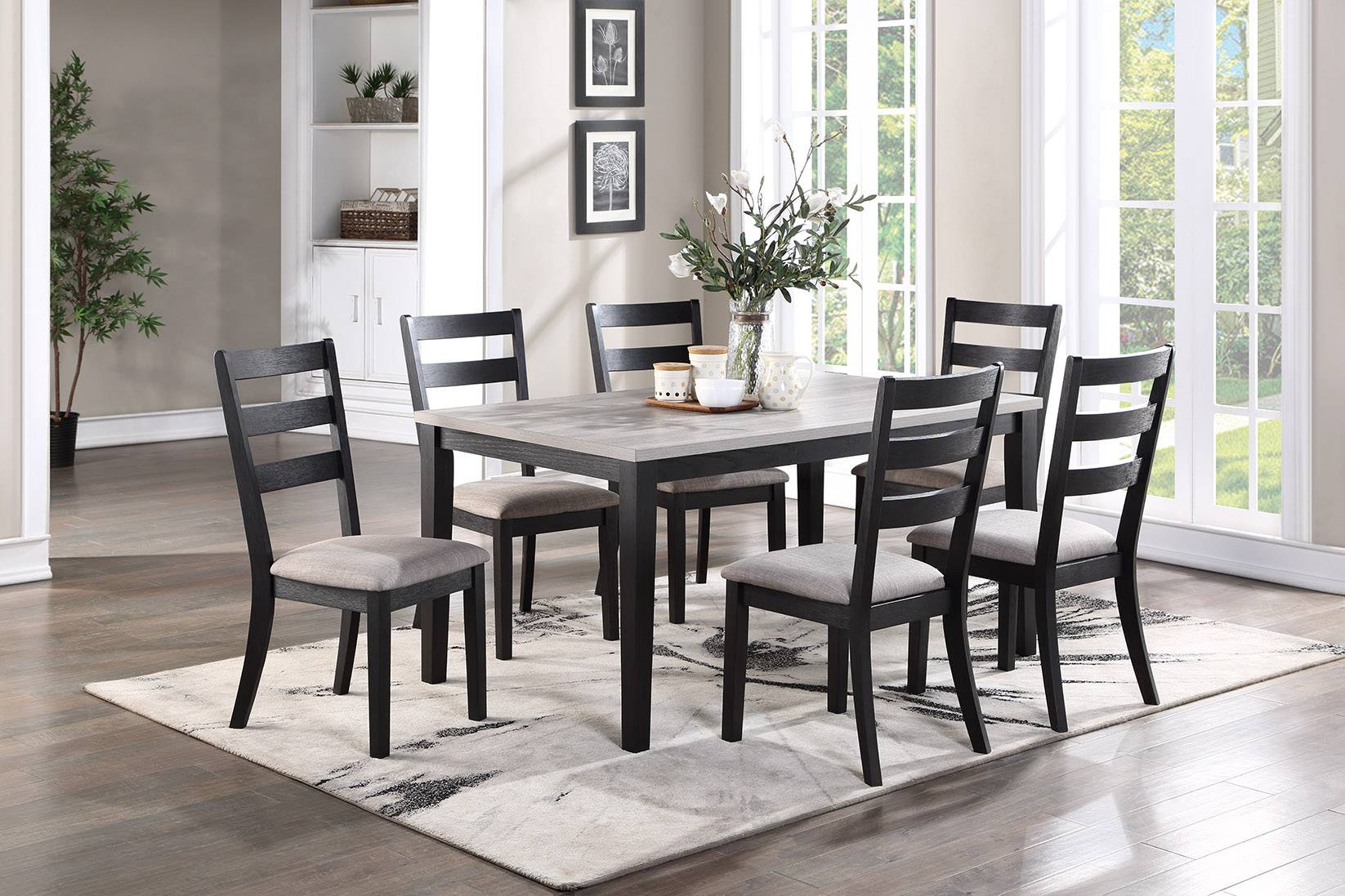 ZNTS Natural Simple Wooden Table Top 7pc Dining Set Dining Room Furniture Ladder back Side Chairs Cushion B01146564