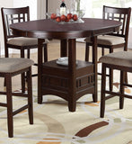 ZNTS Dining Table Round Counter height Dining Table w Shelve 1pc Table Only Solid wood Dark Rosy Brown B01182192