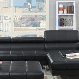 ZNTS Bonded Leather Sectional Sofa with Adjustable Headrest in Black B01682399