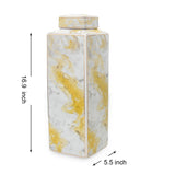 ZNTS Square Glass Ginger Jar with Gold and Gray Marble Design B03082103