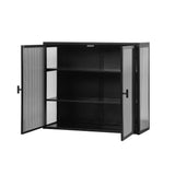 ZNTS 27.56"Glass Doors Modern Two-door Wall Cabinet with Featuring Three-tier Storage for Entryway Living W757119327