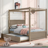 ZNTS Wood Canopy Bed with Trundle Bed ,Full Size Canopy Platform bed With Support Slats .No Box Spring WF291343AAD