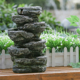 ZNTS 9x5x14" Indoor Gray Stone-Look Water Fountain, 7-tier Polyresin Cascading Rock Tabletop Fountain W2078124472