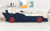 ZNTS Twin Size Race Car-Shaped Platform Bed with Wheels,Blue+Red WF294534AAJ