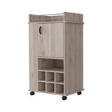 ZNTS Allandale 1-Door Bar Cart with Wine Rack and Casters Light Gray B062111722
