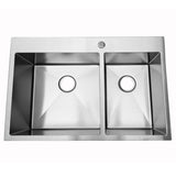 ZNTS 33 Inch Drop-in Stainless Steel Double Basin Kitchen Sink 06922739