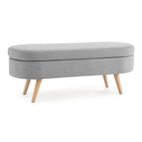 ZNTS Ottoman Oval Storage Bench, Rubber Wood Legs, Grey W48764884