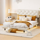 ZNTS Full Size Upholstered Bed with Light Stripe, Floating Platform Bed, Linen Fabric,Beige WF315910AAA