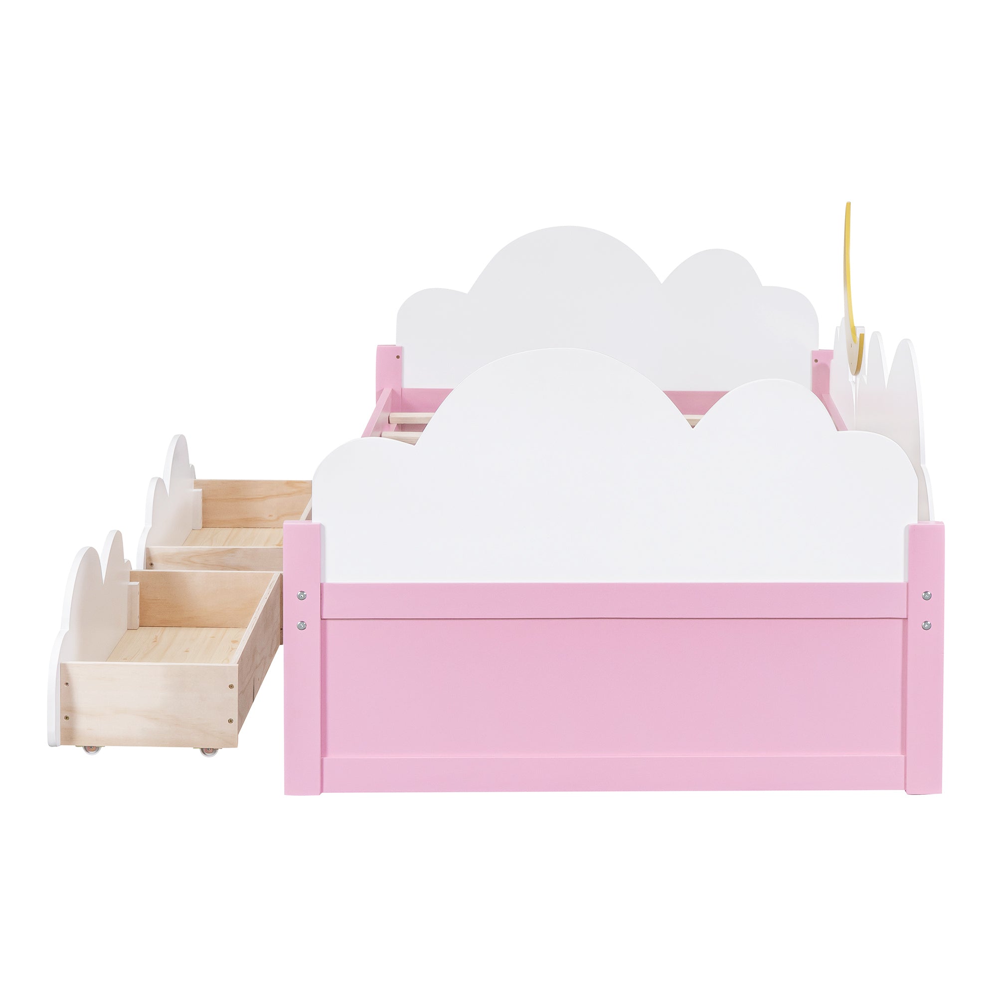 ZNTS Twin Size Bed with Clouds and Crescent Moon Decor, Platform Bed with 2 Drawers WF303697AAH