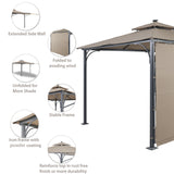 ZNTS TOPMAX Patio 9.8ft.L x 9.8ft.W Gazebo with Extended Side Shed/Awning and LED Light for WF286149AAD