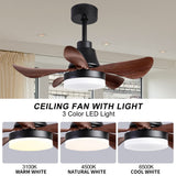 ZNTS 28 lnch Ceiling Fan with Lights Remote Control, Small Ceiling Fan Flush Mount, 5 Reversible Blades, W1187118716
