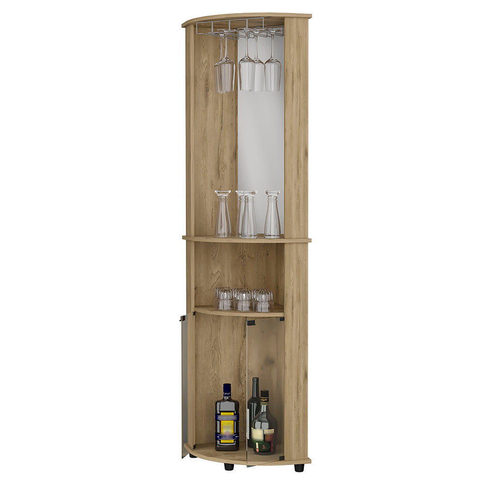 ZNTS Kempwell 2-Door 2-Shelf Corner Bar Cabinet with Glass Rack Macadamia B062103273