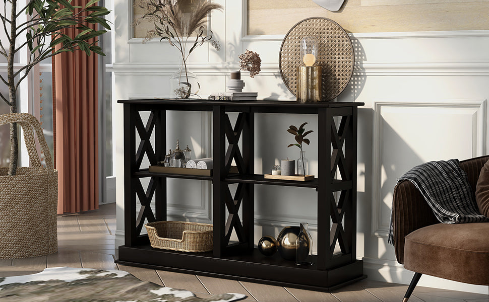 ZNTS TREXM Console Table with 3-Tier Open Storage Spaces and "X" Legs, Narrow Sofa Entry Table for Living WF199317AAB