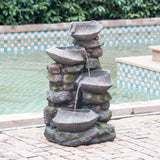 ZNTS 19x15x31.5" Indoor Outdoor Stone Water, 4-Tier Polyresin Cascading Rock Bowl Freestanding W2078124491