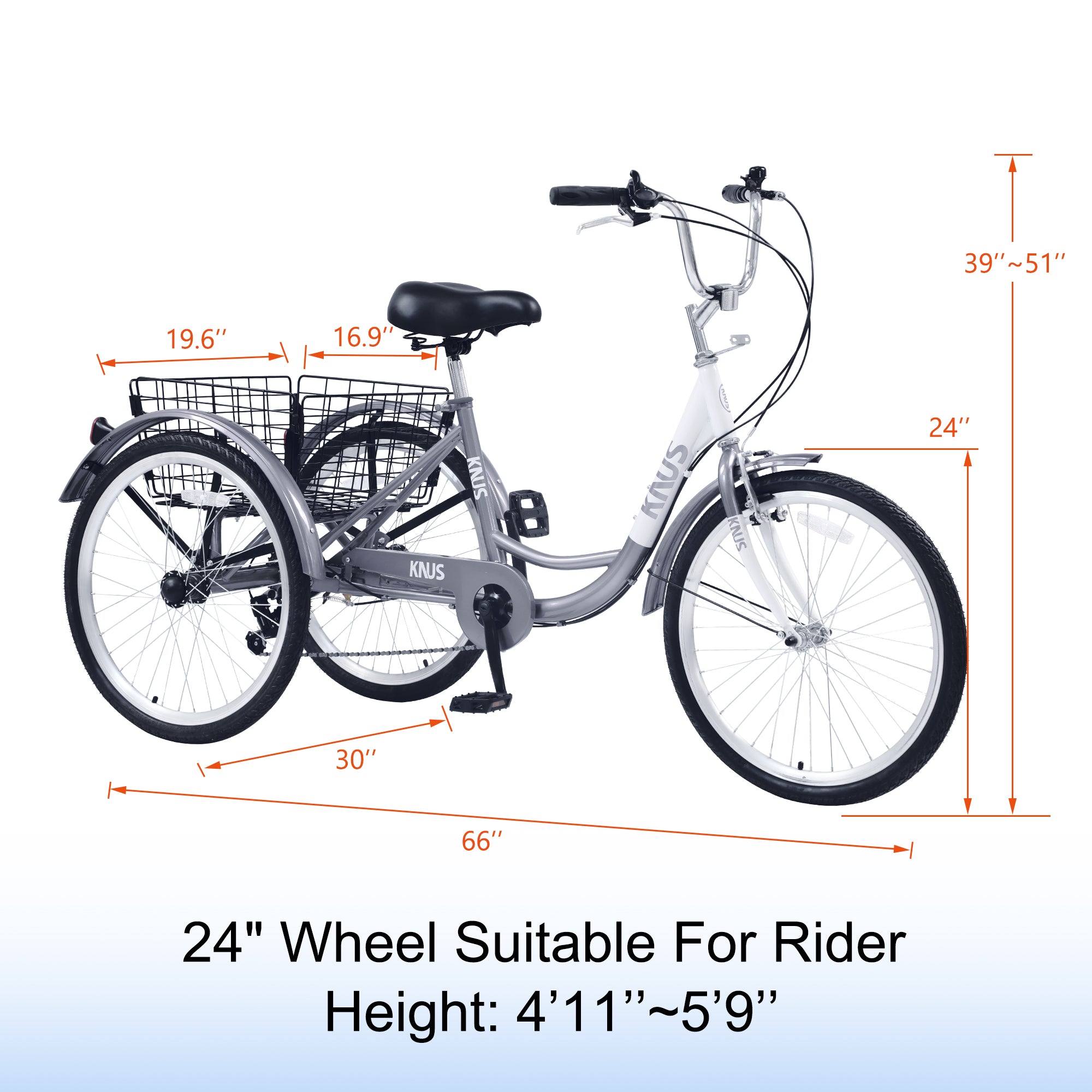 ZNTS Adult Tricycle Trikes,3-Wheel Bikes,24 Inch Wheels 7 Speed Cruiser Bicycles with Large Shopping W101966201