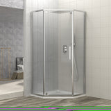 ZNTS Shower Door 34-1/8" x 72" Semi-Frameless Neo-Angle Hinged Shower Enclosure, Chrome W124366340
