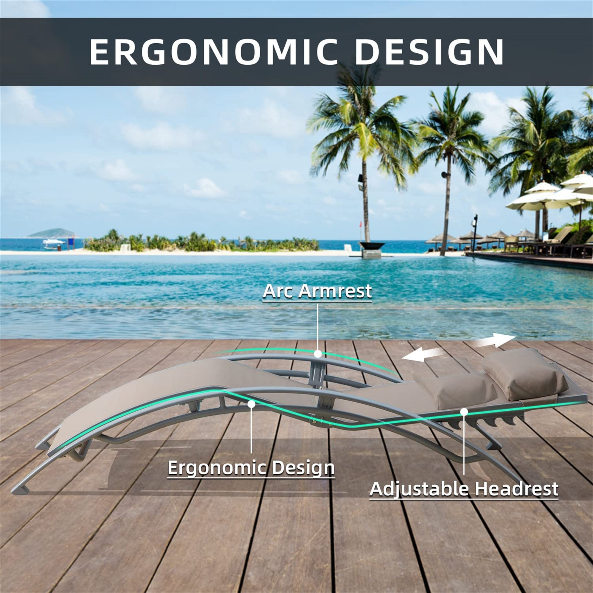 ZNTS Pool Lounge Chairs Set of 3, Adjustable Aluminum Outdoor Chaise Lounge Chairs with Metal Side Table, W1859109833