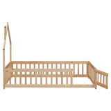 ZNTS Twin House-Shaped Headboard Floor Bed with Fence
,Natural W504119478