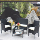 ZNTS 4 PC Rattan Patio Furniture Set Outdoor Patio Cushioned Seat Wicker Sofa W20985037